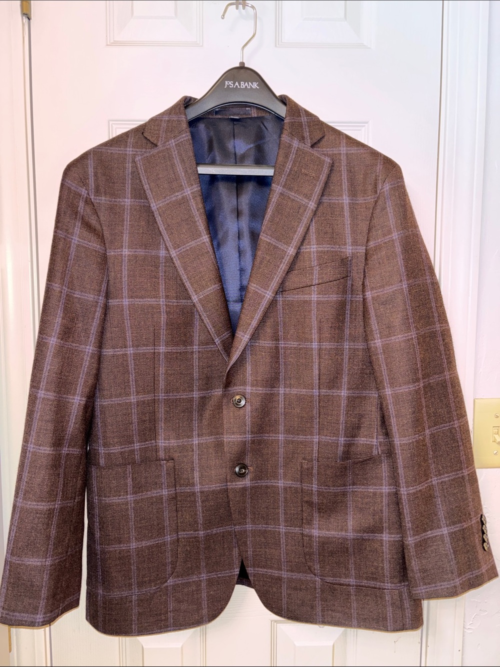 Jos. A. Bank Brown Windowpane Blazer with Purple Check